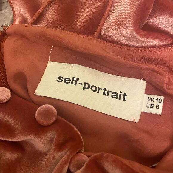 Self Portrait Pink Black Velvet Lace Frill Off Shoulder Top 6 - Picture 4 of 8